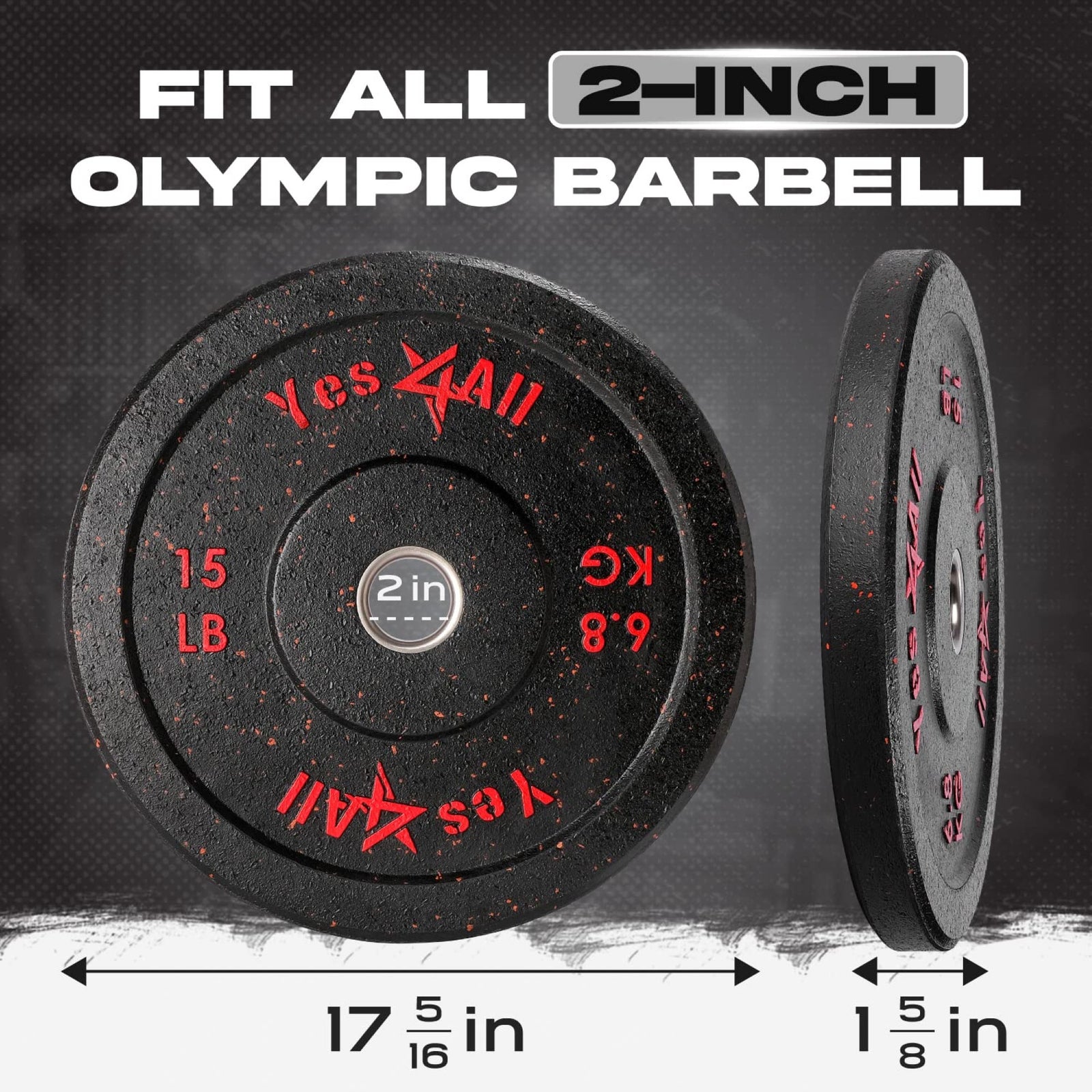 Yes4All 2" Bumper Plate, Rubber Weight Plate for Weightlifting, Pair, 15 Pounds - VMInnovations