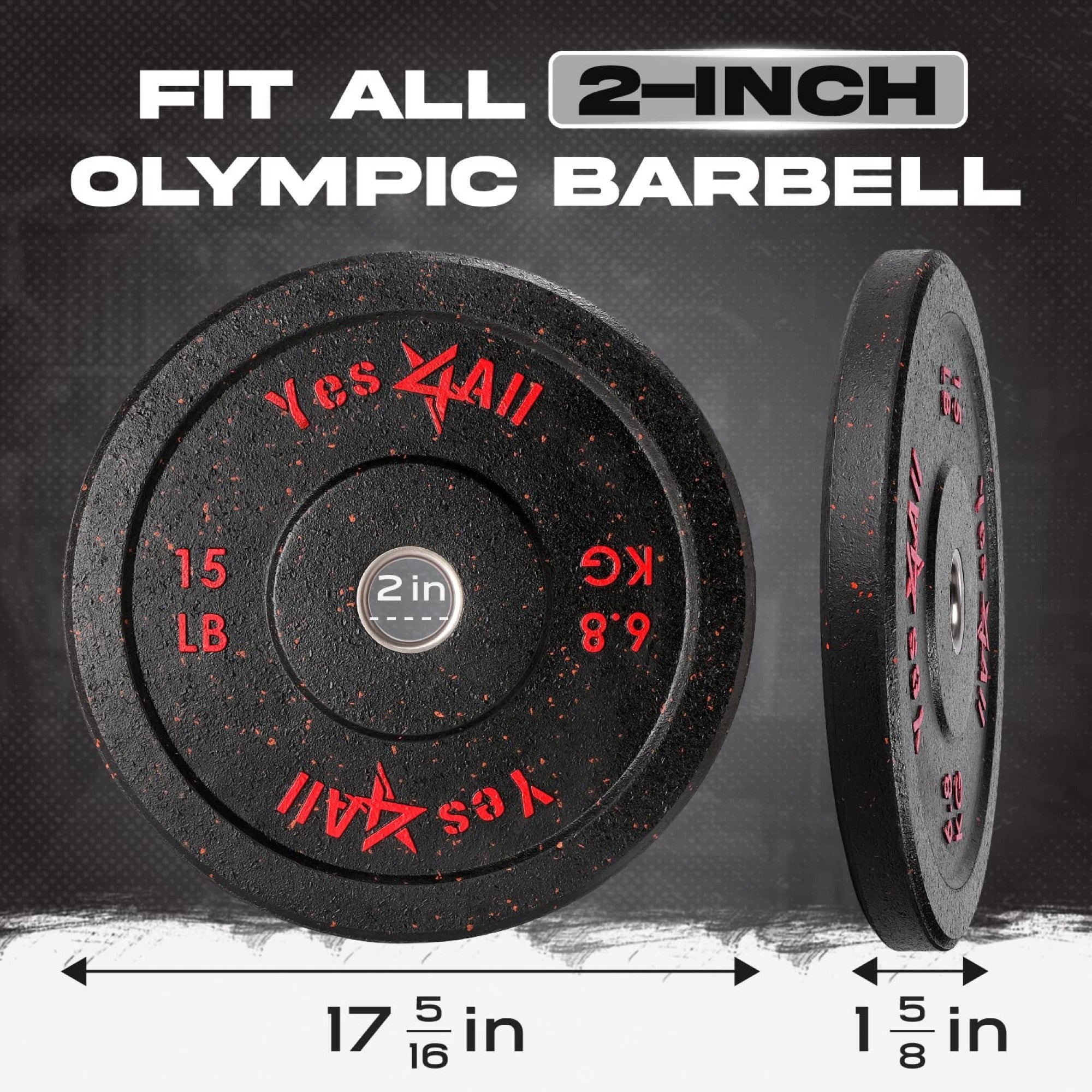 Yes4All 2" Bumper Plate, Rubber Weight Plate for Weightlifting, Pair, 15 Pounds - VMInnovations