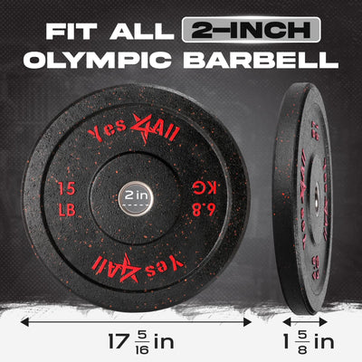 Yes4All 2" Bumper Plate, Rubber Weight Plate for Weightlifting, Pair, 15 Pounds - VMInnovations