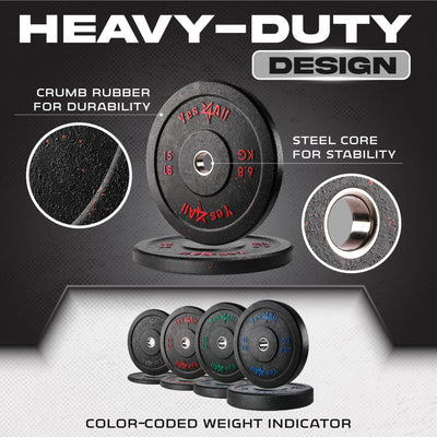 Yes4All 2" Bumper Plate, Rubber Weight Plate for Weightlifting, Pair, 15 Pounds - VMInnovations