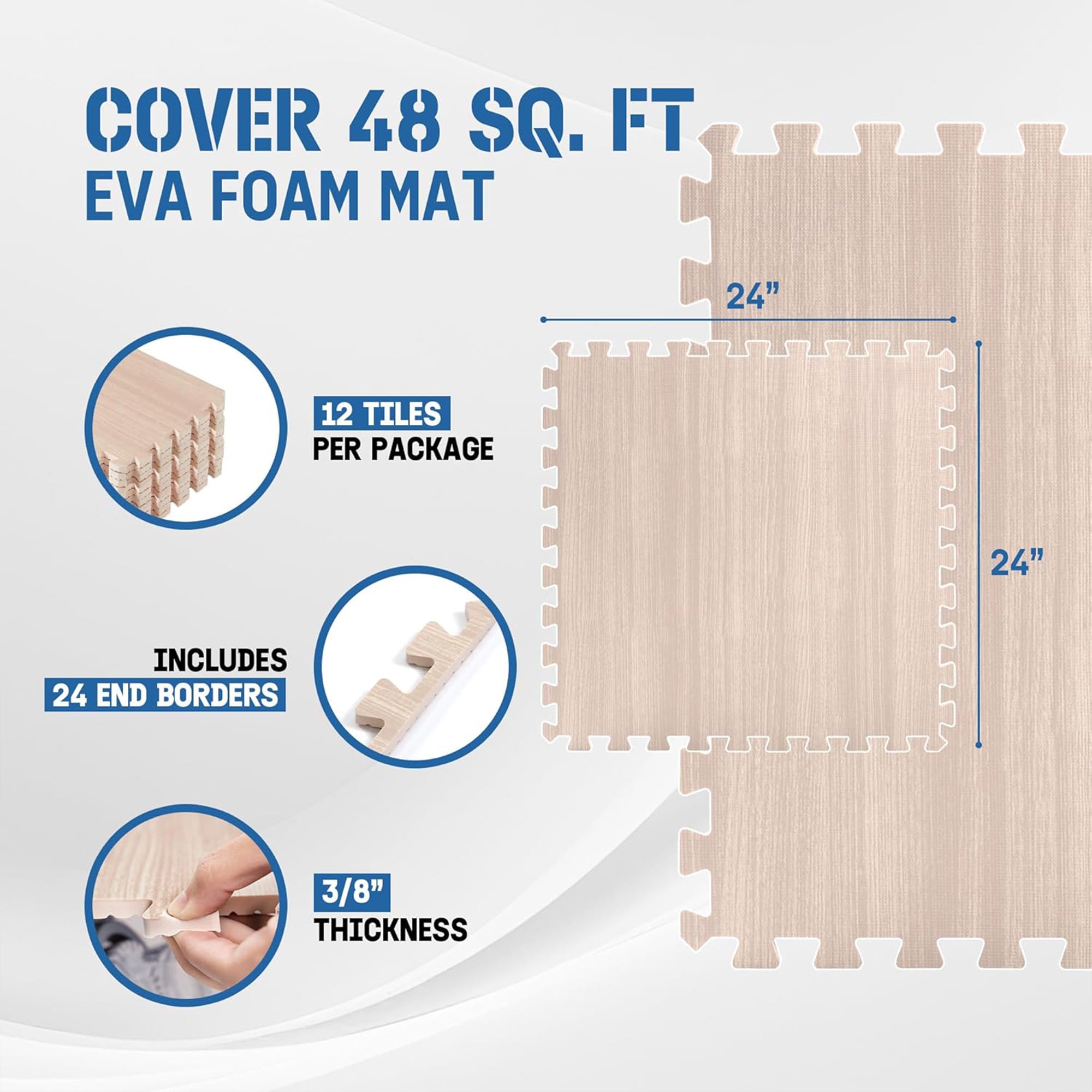 Yes4All Interlocking Foam Exercise Mat, 24"x24", 48 Sq Ft, (Open Box)