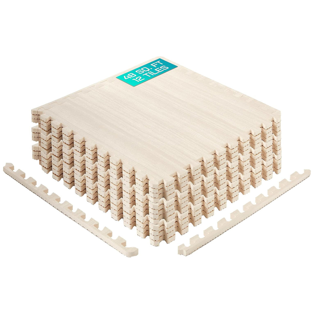 Yes4All Interlocking Foam Exercise Mat, 24"x24", 48 Sq Ft, Light Walnut Wood - VMInnovations