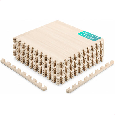 Yes4All Interlocking Foam Exercise Mat, 24"x24", 48 Sq Ft, Light Walnut Wood - VMInnovations