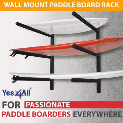 Yes4All Steel Wall Mount Paddle Board Rack for Indoor or Outdoor Storage, Black - VMInnovations