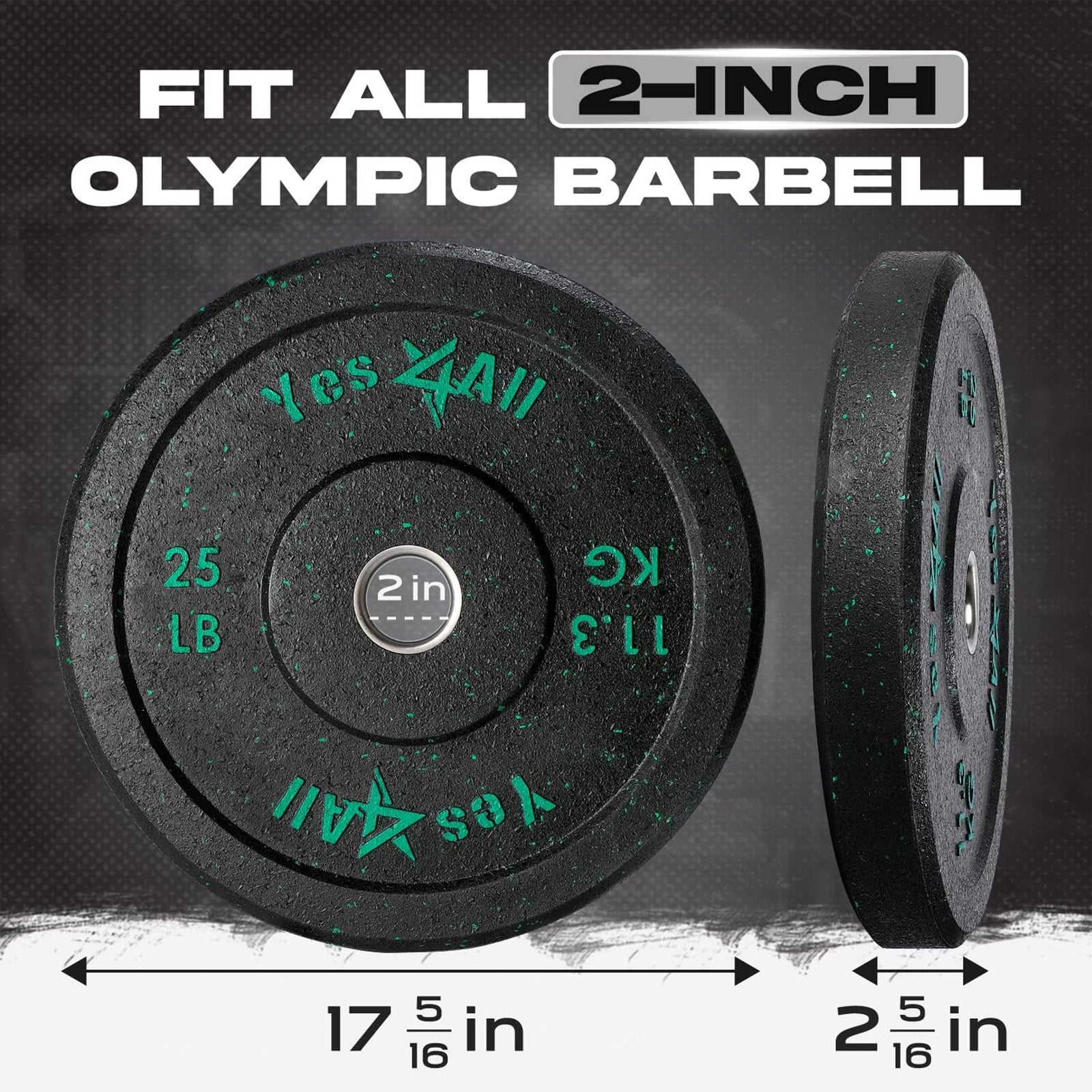 Yes4All 2" Bumper Plate, Rubber Weight Plate for Weightlifting, 25 Pounds, Black - VMInnovations