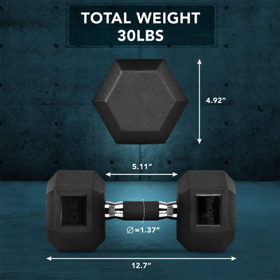 Yes4All Cast Iron Hex Dumbbell with Rubber Grip Handle & PVC Coating, 30 Pounds