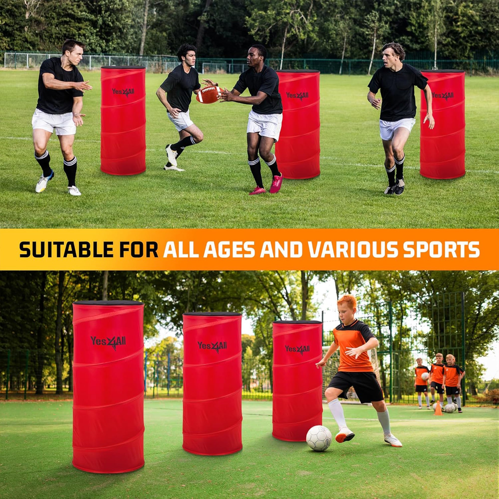 Yes4All Pop Up Defender, Indoor Outdoor Sport Training Equipment, 3 Pack, Red - VMInnovations