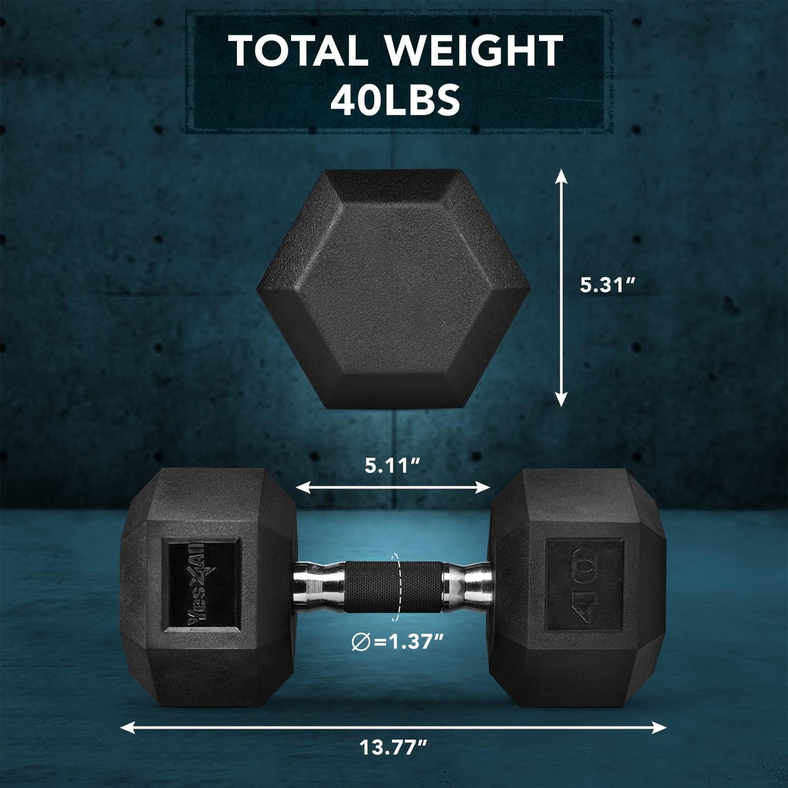 Yes4All Cast Iron Hex Dumbbell with Rubber Grip and PVC Coating, 40 Pounds - VMInnovations