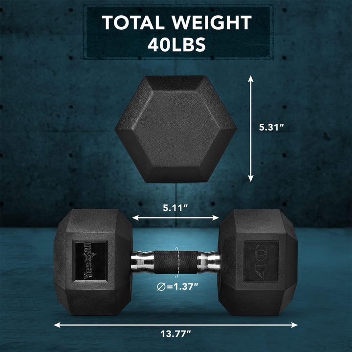 Yes4All Cast Iron Hex Dumbbell with Rubber Grip and PVC Coating, 40 Pounds - VMInnovations