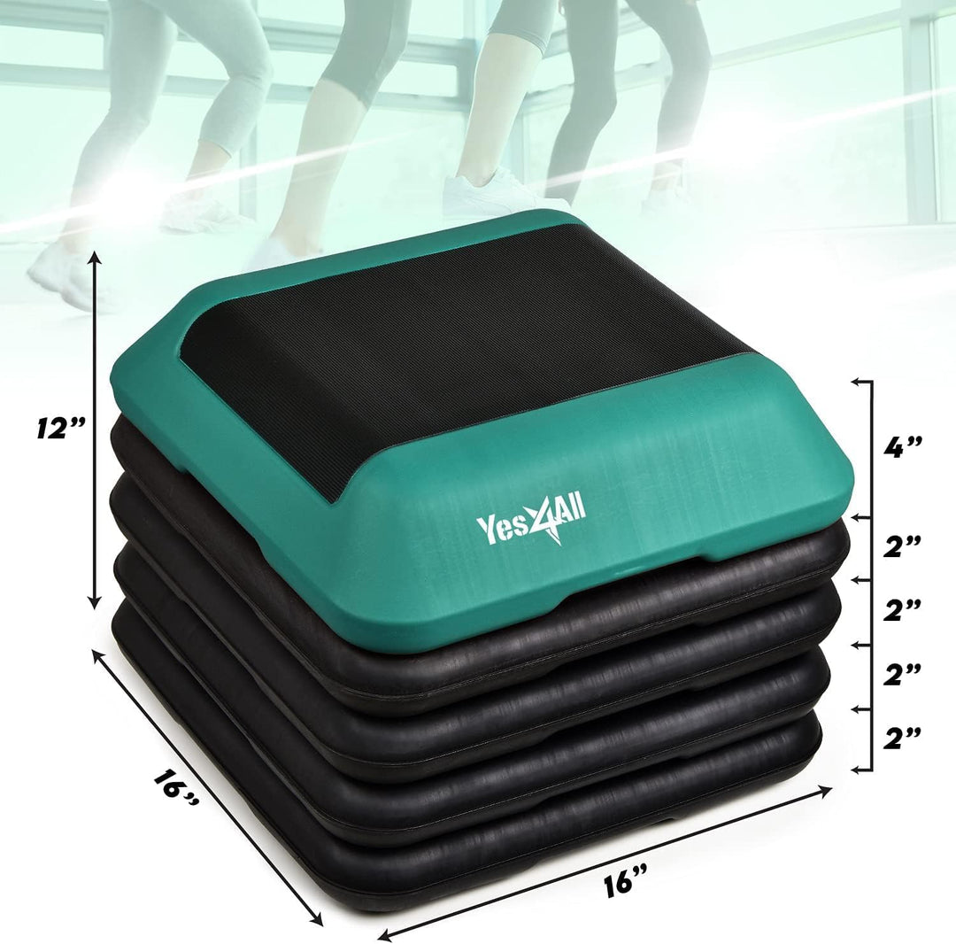 Yes4All High Aerobic Deck Step Platform w/ Adjustable Risers, Teal/Purple/Black - VMInnovations