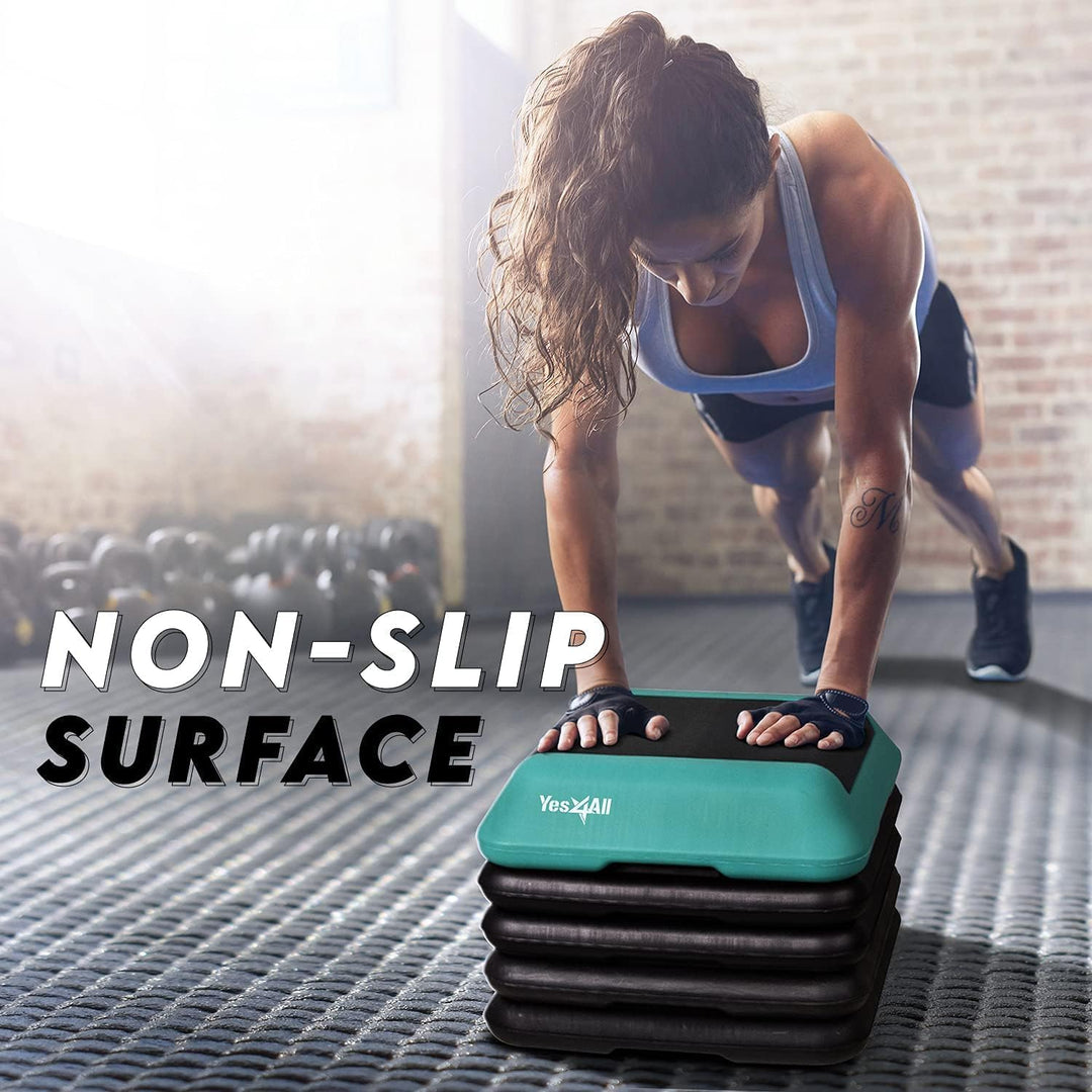 Yes4All High Aerobic Deck Step Platform w/ Adjustable Risers, Teal/Purple/Black - VMInnovations