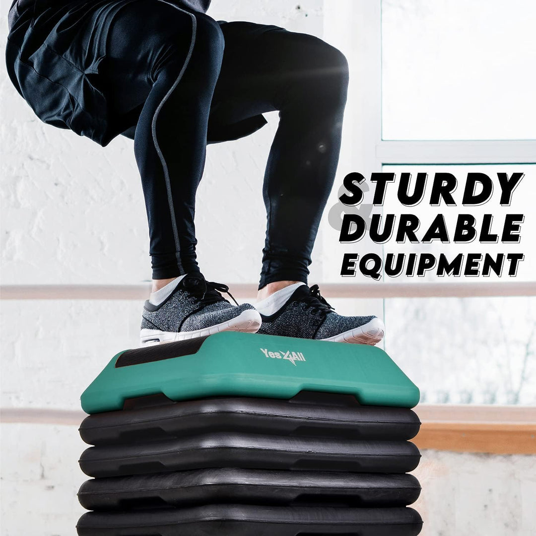 Yes4All High Aerobic Deck Step Platform w/ Adjustable Risers, Teal/Purple/Black - VMInnovations