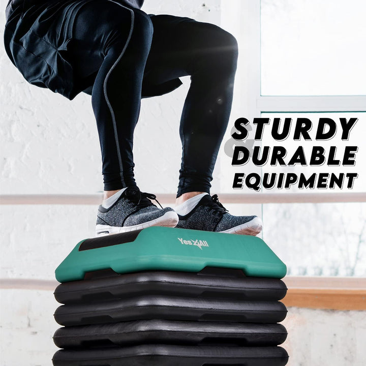 Yes4All High Aerobic Deck Step Platform w/ Adjustable Risers, Teal/Purple/Black - VMInnovations
