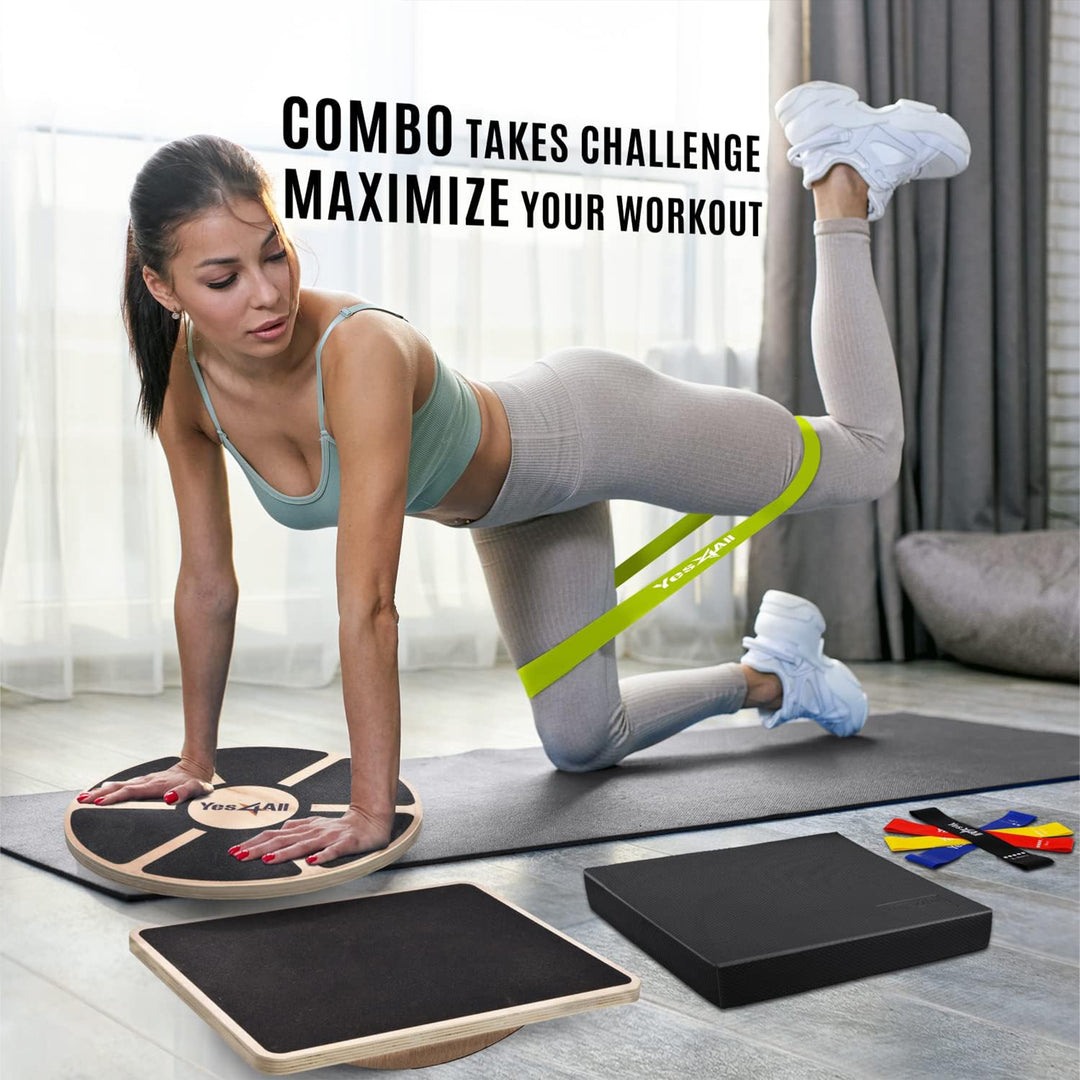 Yes4All Versatile Wobble Balance Board Stability Trainer with Resistance Bands - VMInnovations