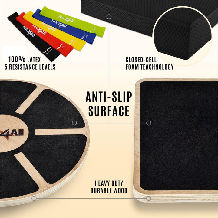 Yes4All Versatile Wobble Balance Board Stability Trainer with Resistance Bands - VMInnovations