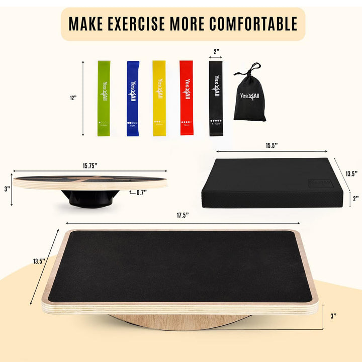 Yes4All Versatile Wobble Balance Board Stability Trainer with Resistance Bands - VMInnovations
