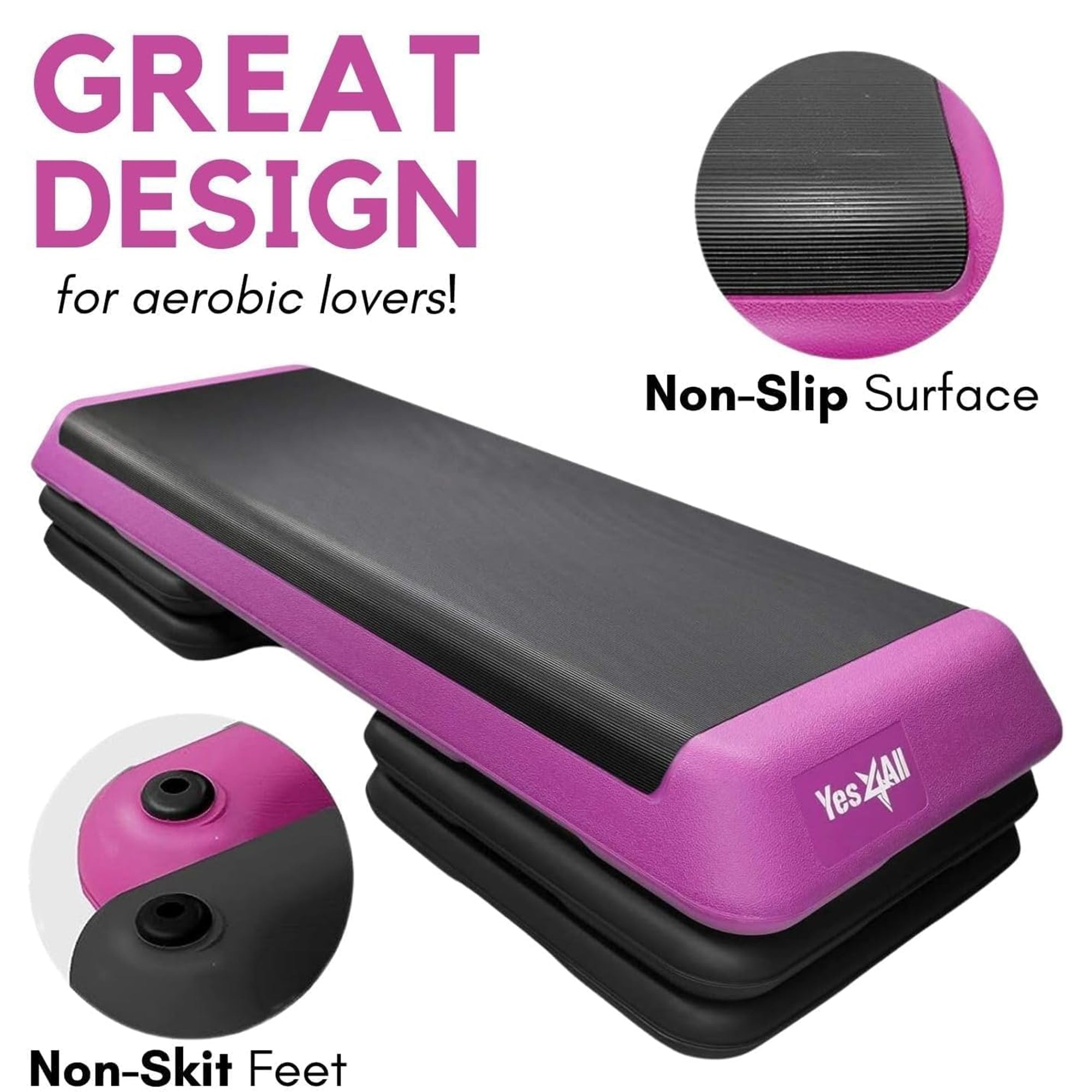 Yes4All Aerobic Deck Step Platform w 4 Risers, Health Club Size,(Open Box)