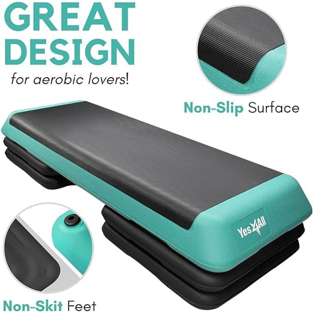 Yes4All Aerobic Deck Step Platform with 4 Risers, Health Club Size, Green/Black - VMInnovations
