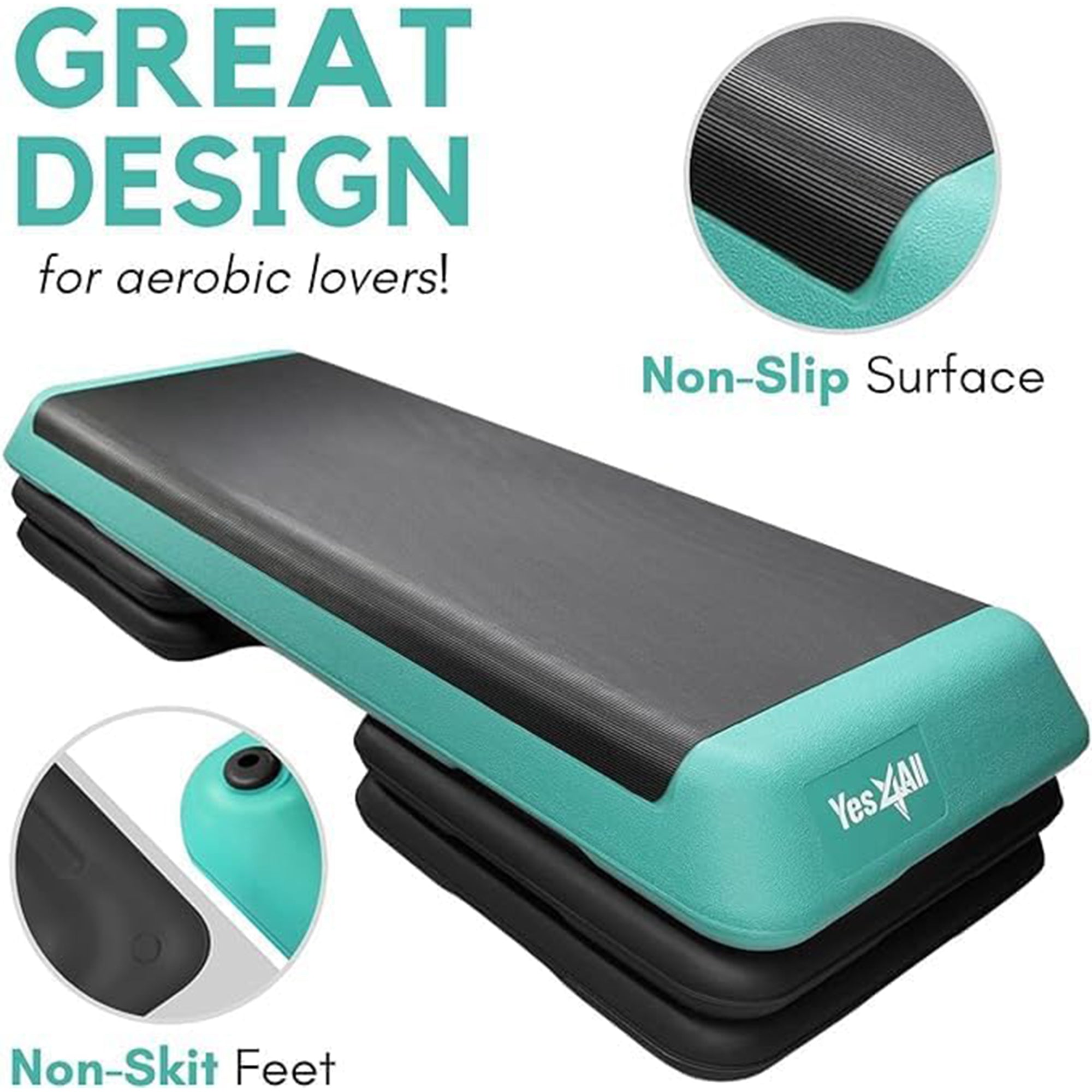 Yes4All Aerobic Deck Step Platform with 4 Risers, Health Club Size, Green/Black - VMInnovations