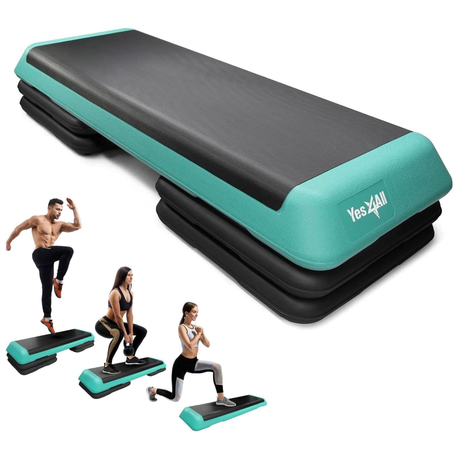 Yes4All Aerobic Deck Step Platform with 4 Risers, Health Club Size, Green/Black - VMInnovations