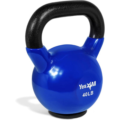 Yes4All 40 Pound Kettlebell, Vinyl Coated Cast Iron Weight w/Rubber Base, Blue - VMInnovations
