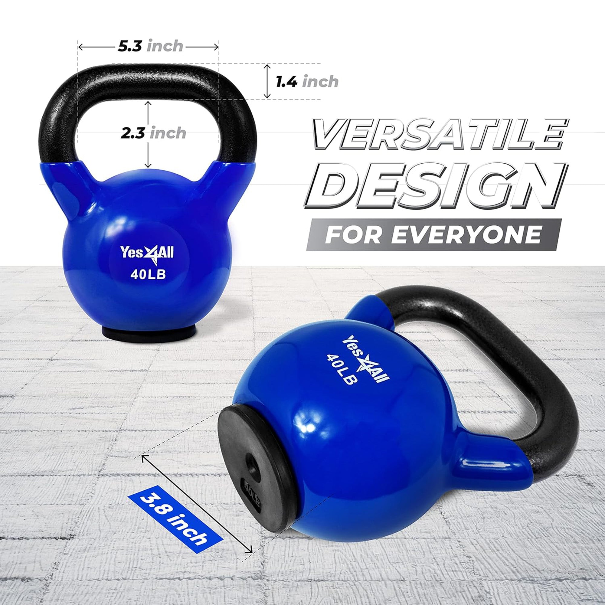 Yes4All 40 Pound Kettlebell, Vinyl Coated Cast Iron Weight w/Rubber Base, Blue - VMInnovations