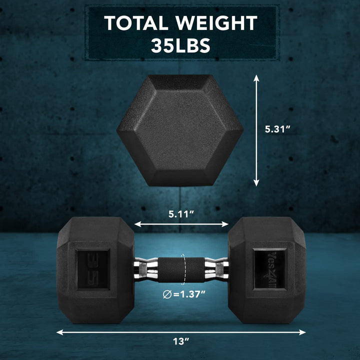 Yes4All Cast Iron Hex Dumbbell with Rubber Grip and PVC Coating, 35 Pounds - VMInnovations