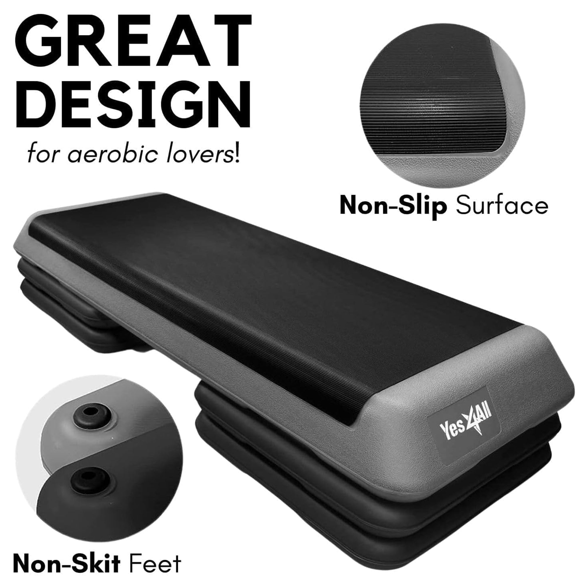 Yes4All Aerobic Deck Step Platform with 4 Risers, Health Club Size, (Open Box)