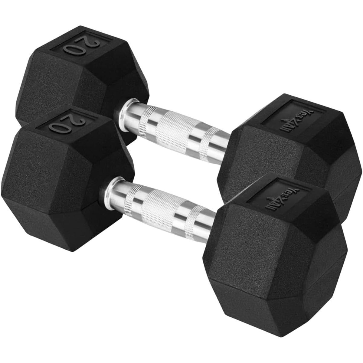 Yes4All Cast Iron Chrome Grip Hex Encased Dumbbells, Non-Slip, 20 Lb Pair, Black