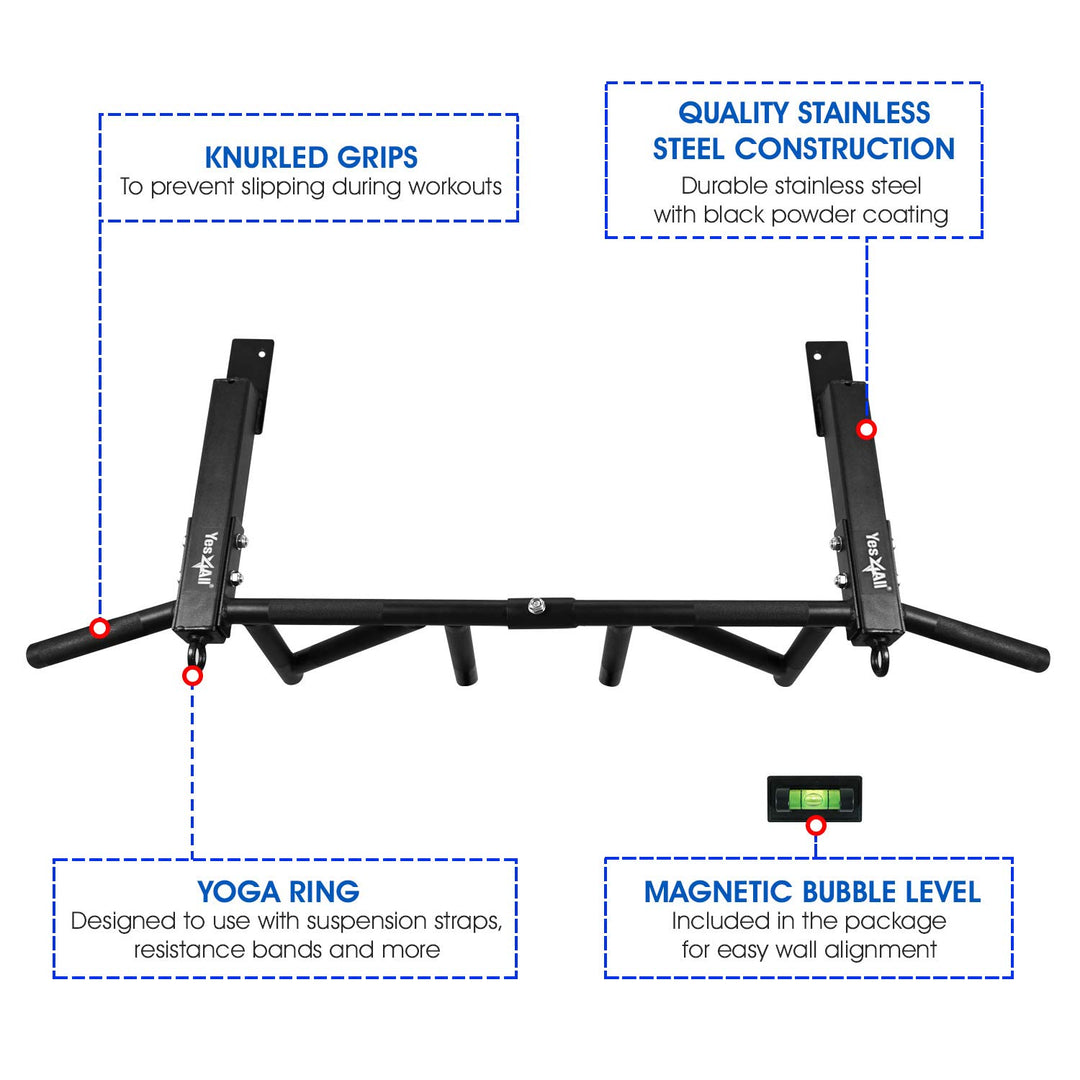 Yes4All Multi-Grip Joist Mount Chin Up Bar for Home Gyms, 300 Lb Capacity, Black - VMInnovations