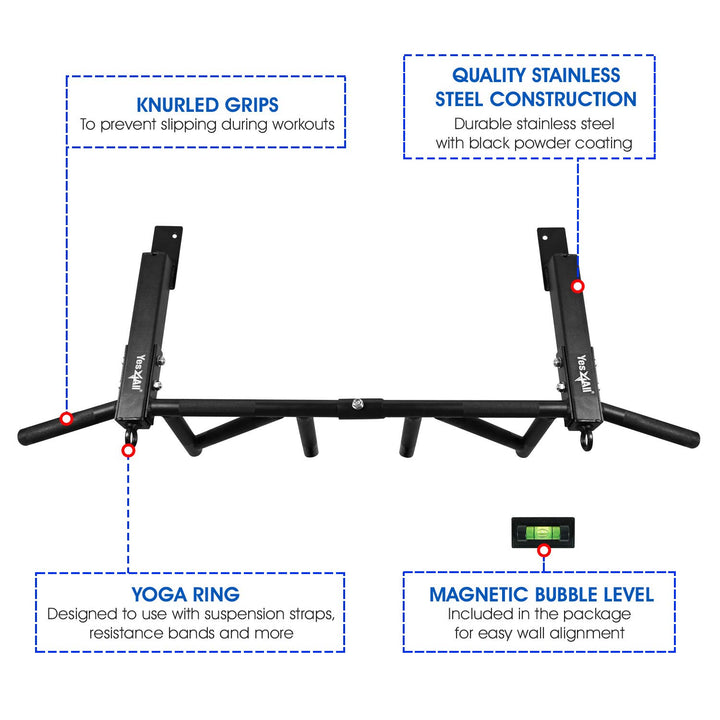 Yes4All Multi-Grip Joist Mount Chin Up Bar for Home Gyms, 300 Lb Capacity, Black - VMInnovations