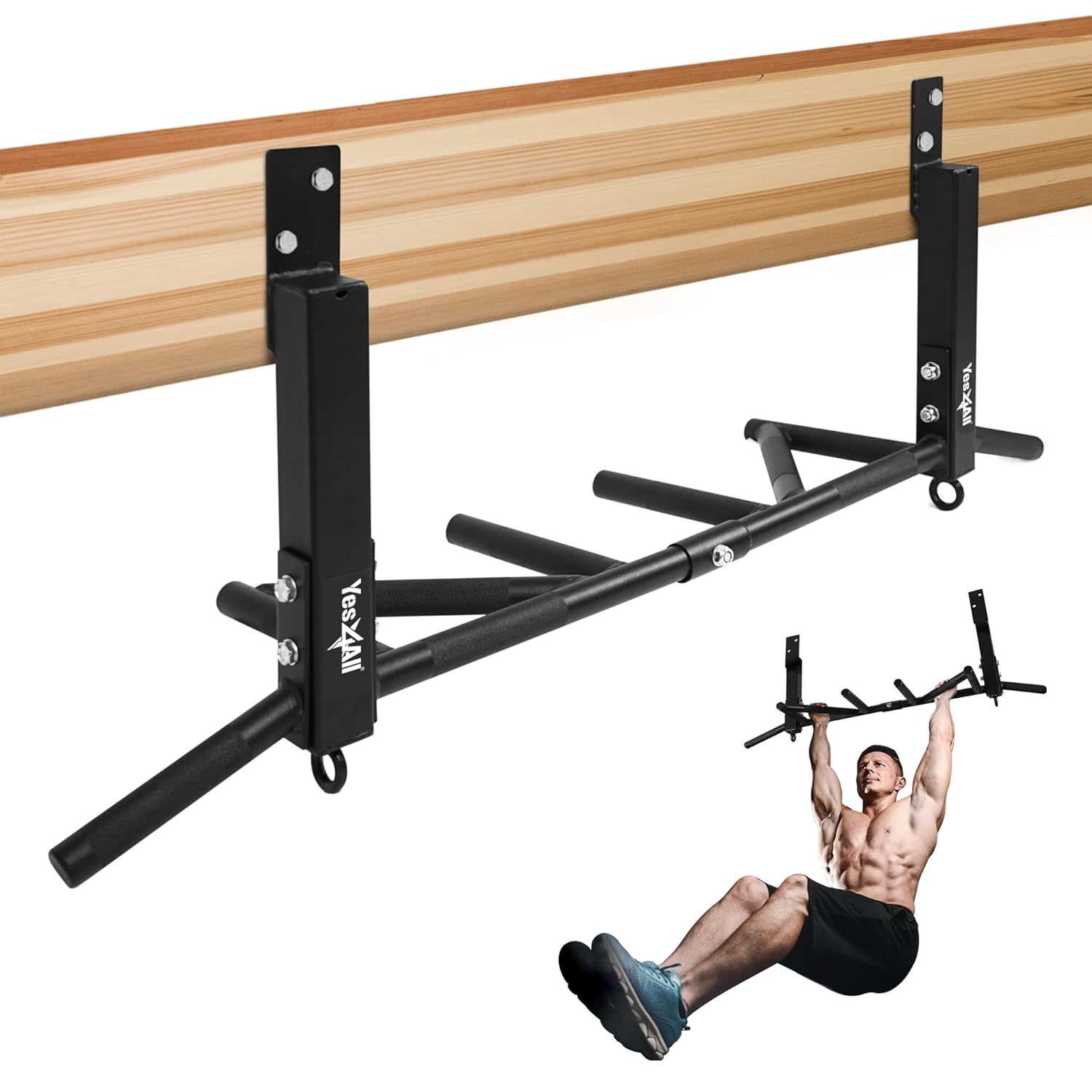 Yes4All Multi-Grip Joist Mount Chin Up Bar for Home Gyms, 300 Lb Capacity, Black - VMInnovations