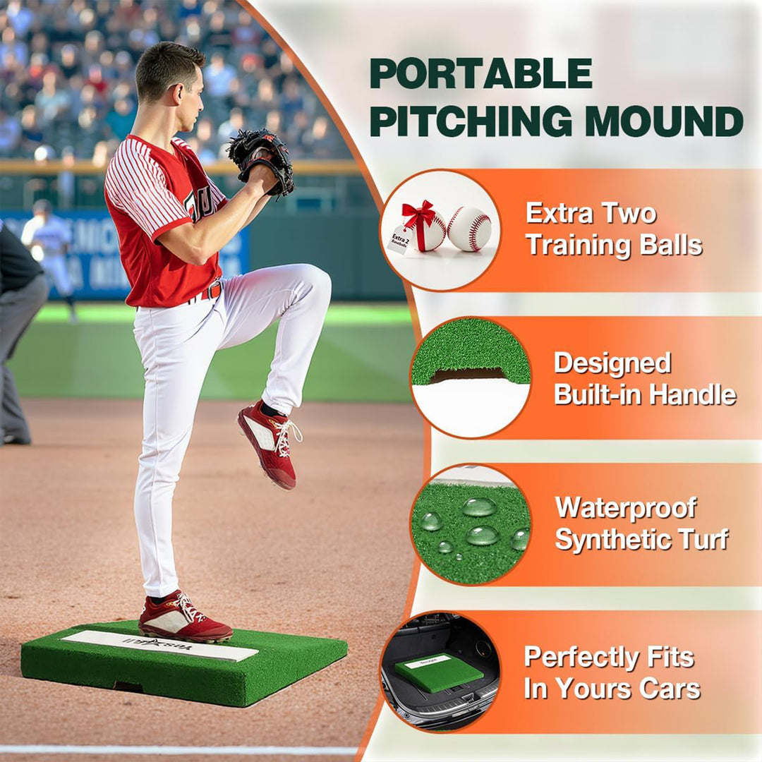 Yes4All 30 Inch Portable Pitching Mound with 2 Baseballs, Turf & Pitching Rubber