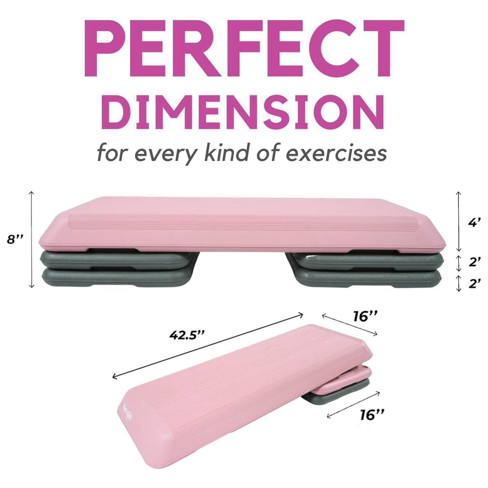 Yes4All Aerobic Deck Step Platform with 4 Risers, Health Club Size, Pink/Grey - VMInnovations