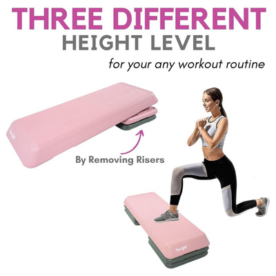 Yes4All Aerobic Deck Step Platform with 4 Risers, Health Club Size, Pink/Grey - VMInnovations