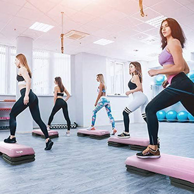 Yes4All Aerobic Deck Step Platform with 4 Risers, Health Club Size, Pink/Grey - VMInnovations