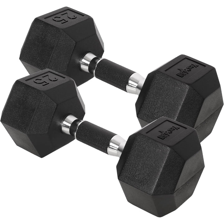 Yes4All Cast Iron Hex Dumbbells with Rubber Grip and Coating, 25 Pound Pair - VMInnovations