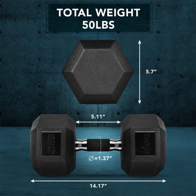 Yes4All Cast Iron Hex Dumbbells with Rubber Grip and PVC Coating, 50 Pound Pair - VMInnovations
