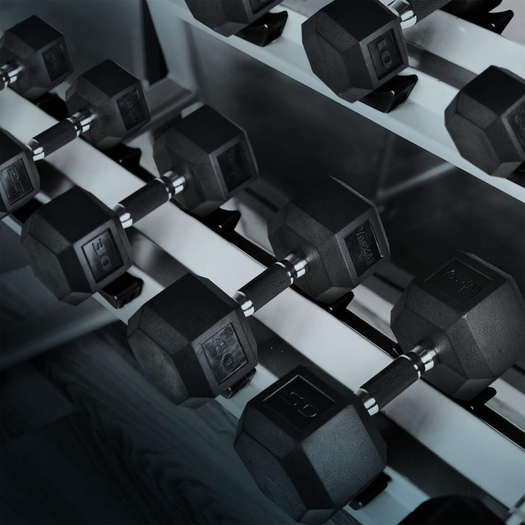 Yes4All Cast Iron Hex Dumbbells with Rubber Grip and PVC Coating, 50 Pound Pair - VMInnovations