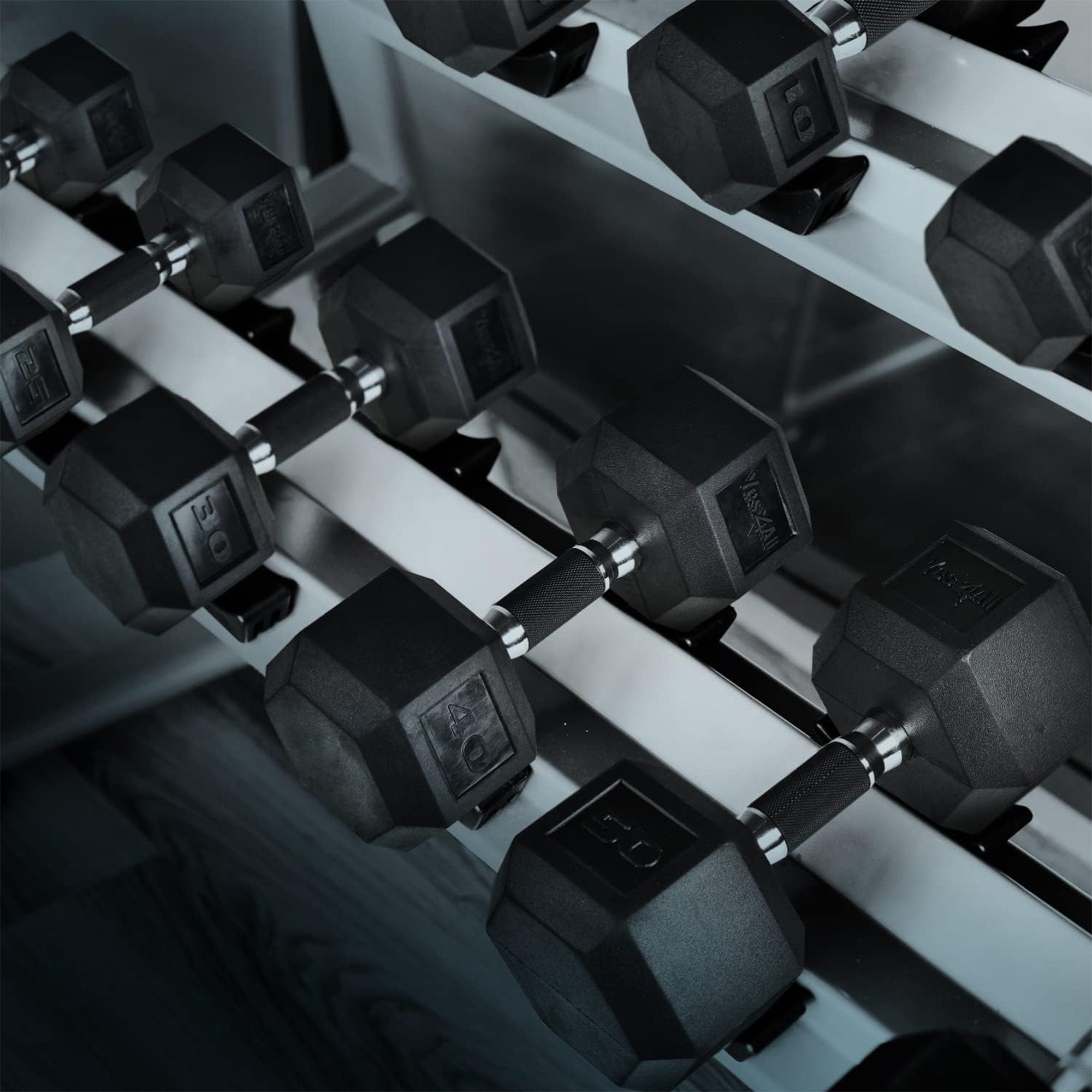 Yes4All Cast Iron Hex Dumbbells with Rubber Grip and PVC Coating, 50 Pound Pair - VMInnovations
