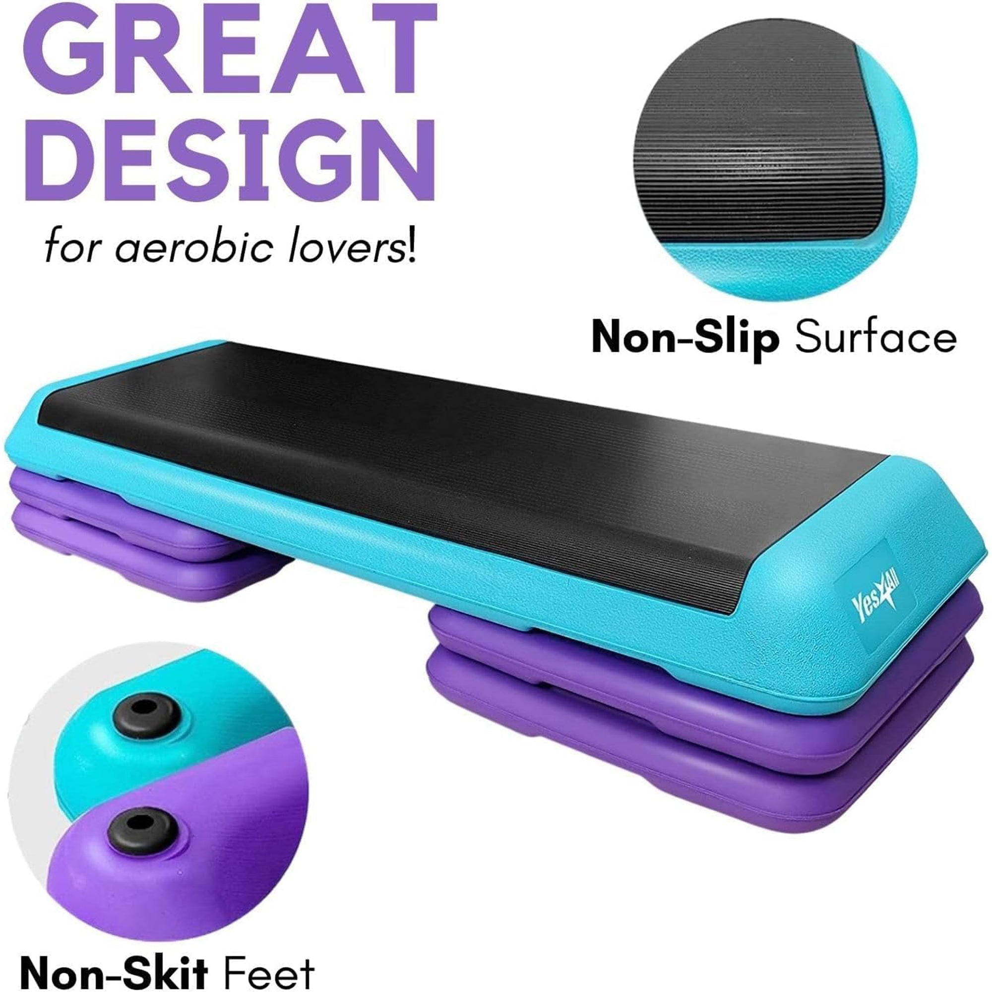 Yes4All Aerobic Deck Step Platform with 4 Risers, Health Club Size, (Open Box)