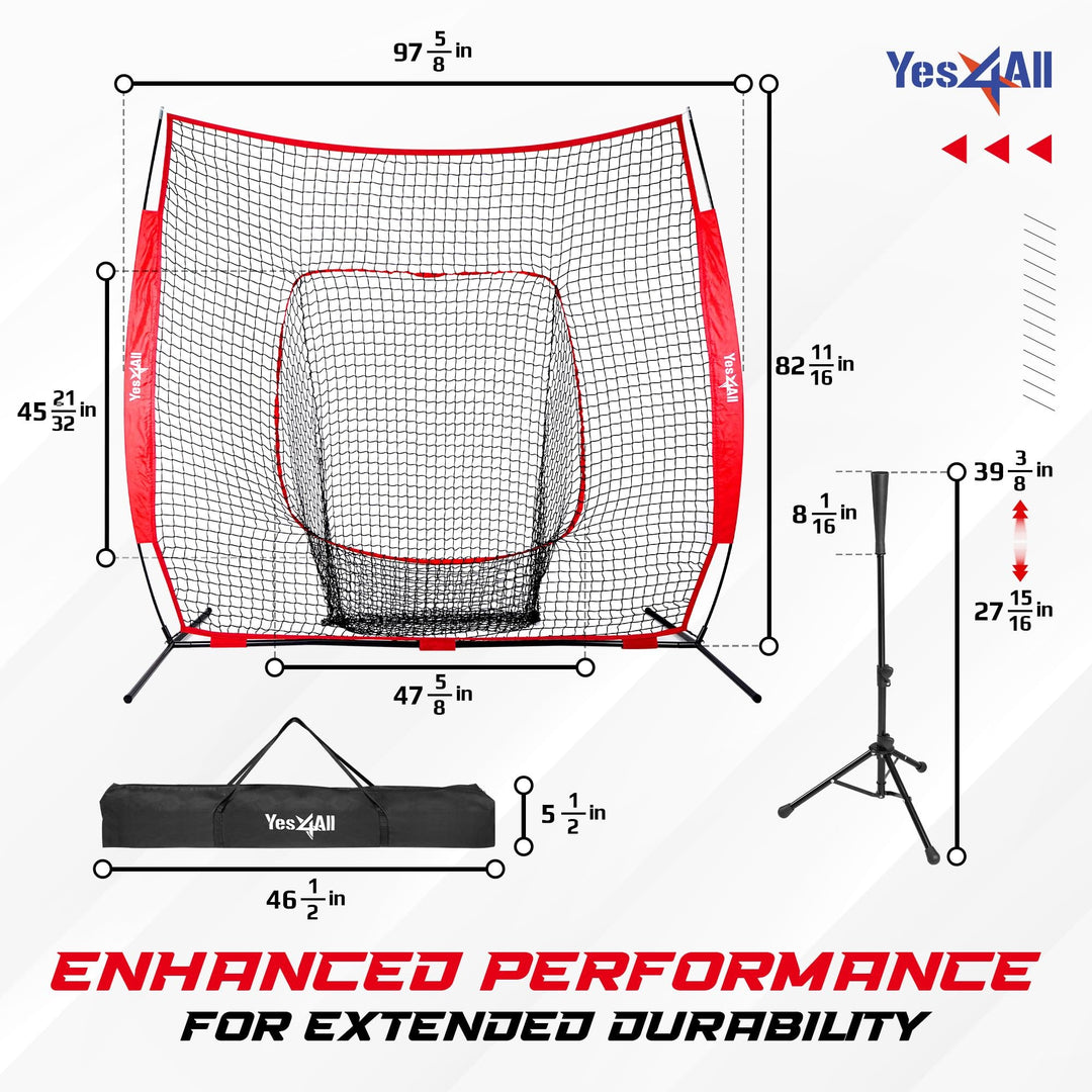 Yes4All 7ft x 7ft Baseball Net w/ Batting Tee for Hitting & Pitching, Black - VMInnovations
