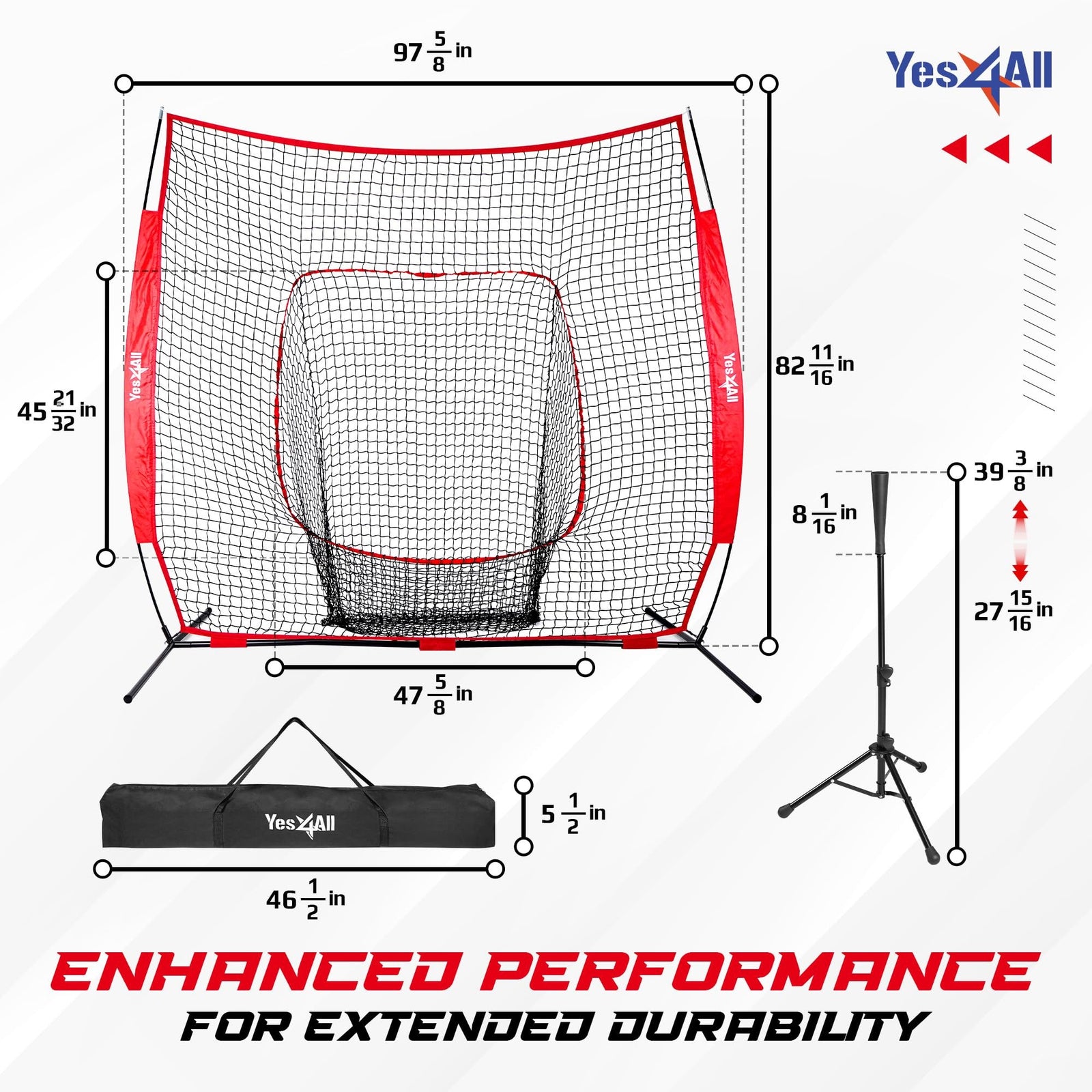 Yes4All 7ft x 7ft Baseball Net w/ Batting Tee for Hitting & Pitching, Black - VMInnovations