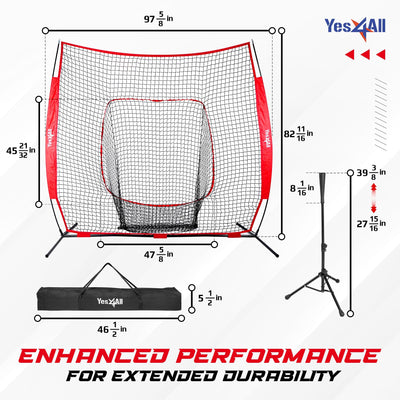 Yes4All 7ft x 7ft Baseball Net w/ Batting Tee for Hitting & Pitching, Black - VMInnovations
