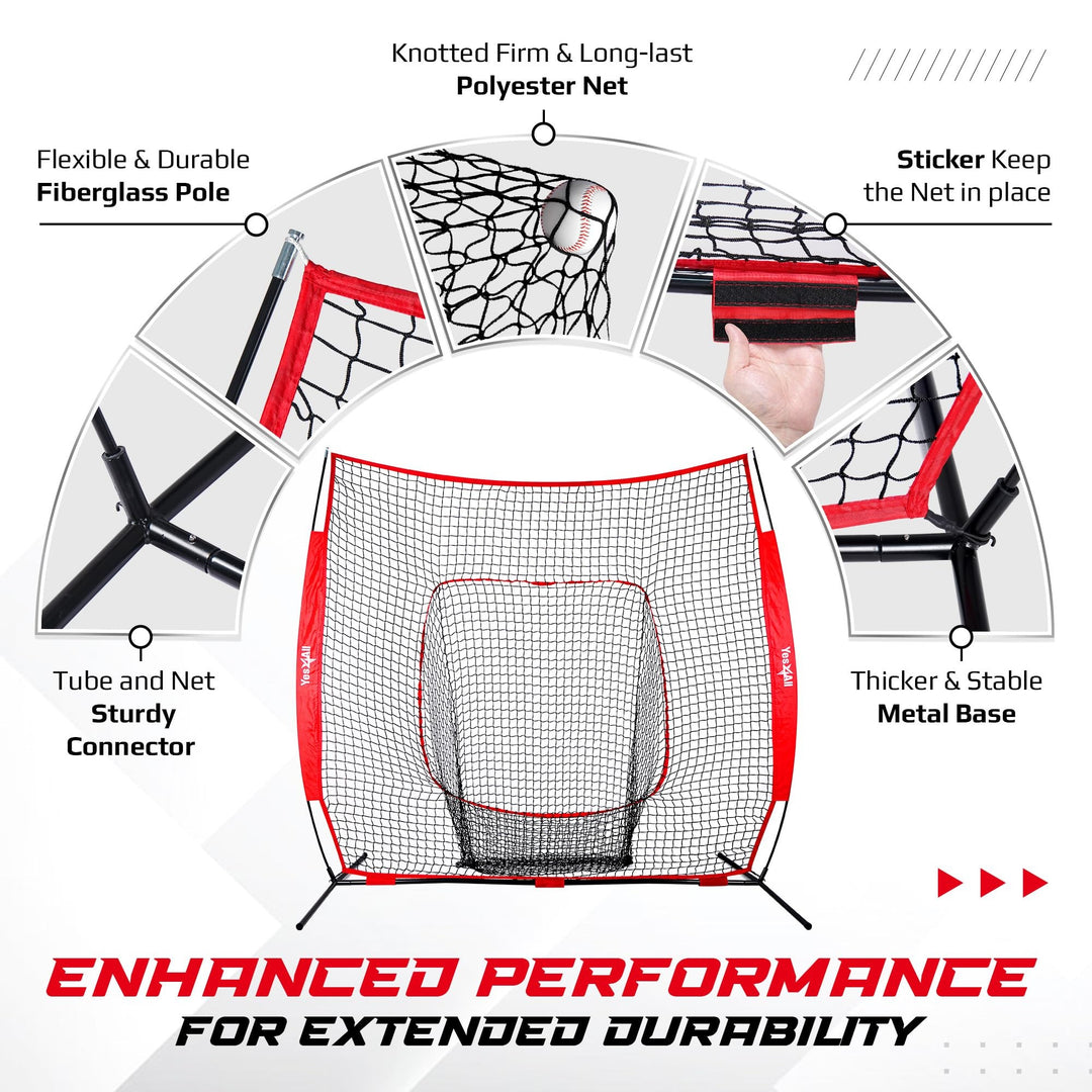 Yes4All 7ft x 7ft Baseball Net w/ Batting Tee for Hitting & Pitching, Black - VMInnovations