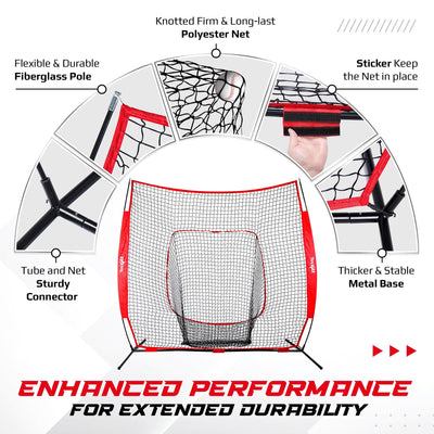 Yes4All 7ft x 7ft Baseball Net w/ Batting Tee for Hitting & Pitching, Black - VMInnovations