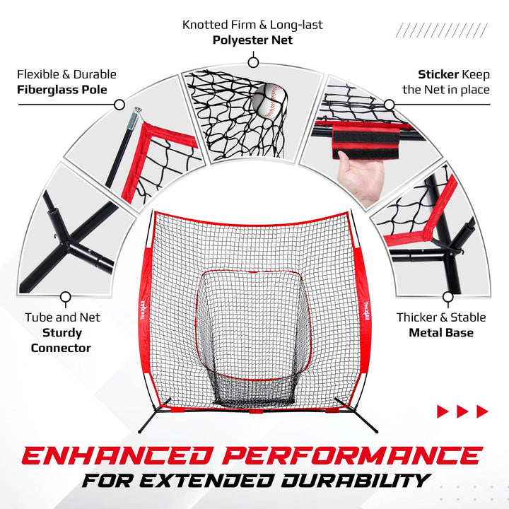 Yes4All 7ft x 7ft Baseball Net w/ Batting Tee for Hitting & Pitching, Black - VMInnovations