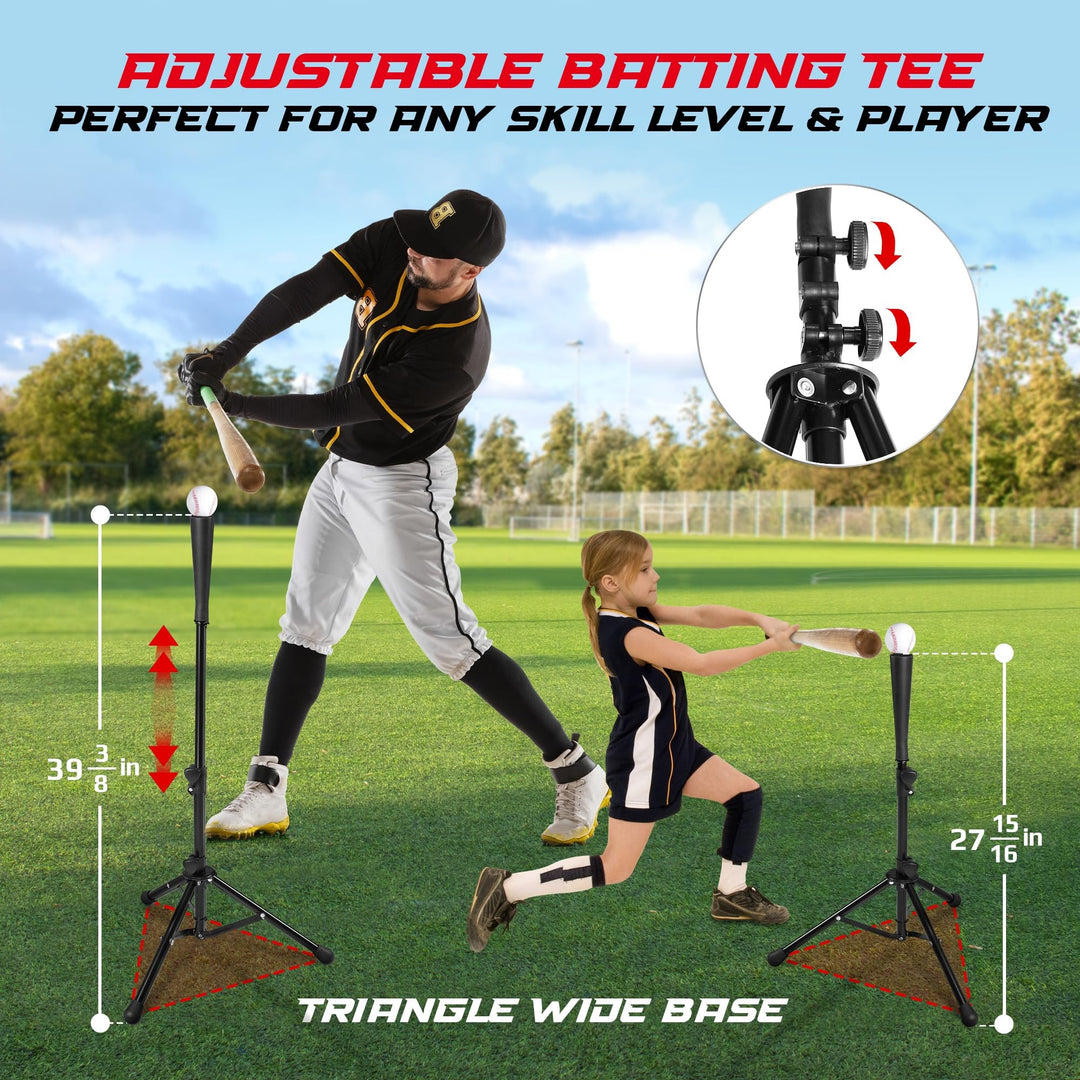 Yes4All 7ft x 7ft Baseball Net w/ Batting Tee for Hitting & Pitching, Black - VMInnovations