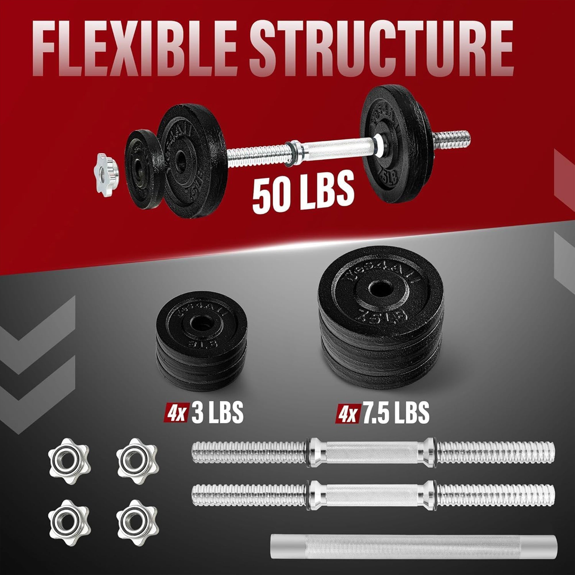 Adjustable Dumbbell Set w Connectors, Weight Plates and Lock Collars (Open Box)