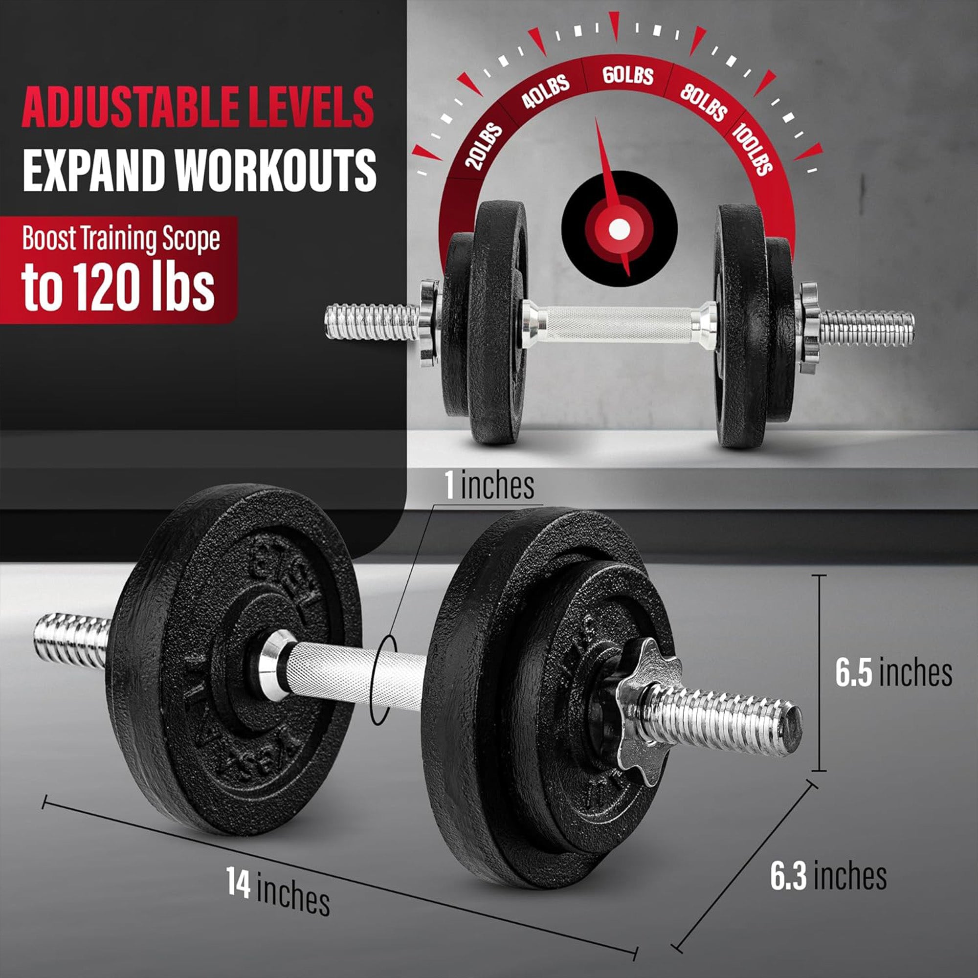 Adjustable Dumbbell Set w Connectors, Weight Plates and Lock Collars (Open Box)